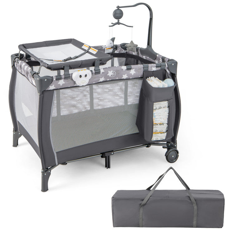 Portable Baby Playard with Changing Table Bassinet and Music Box