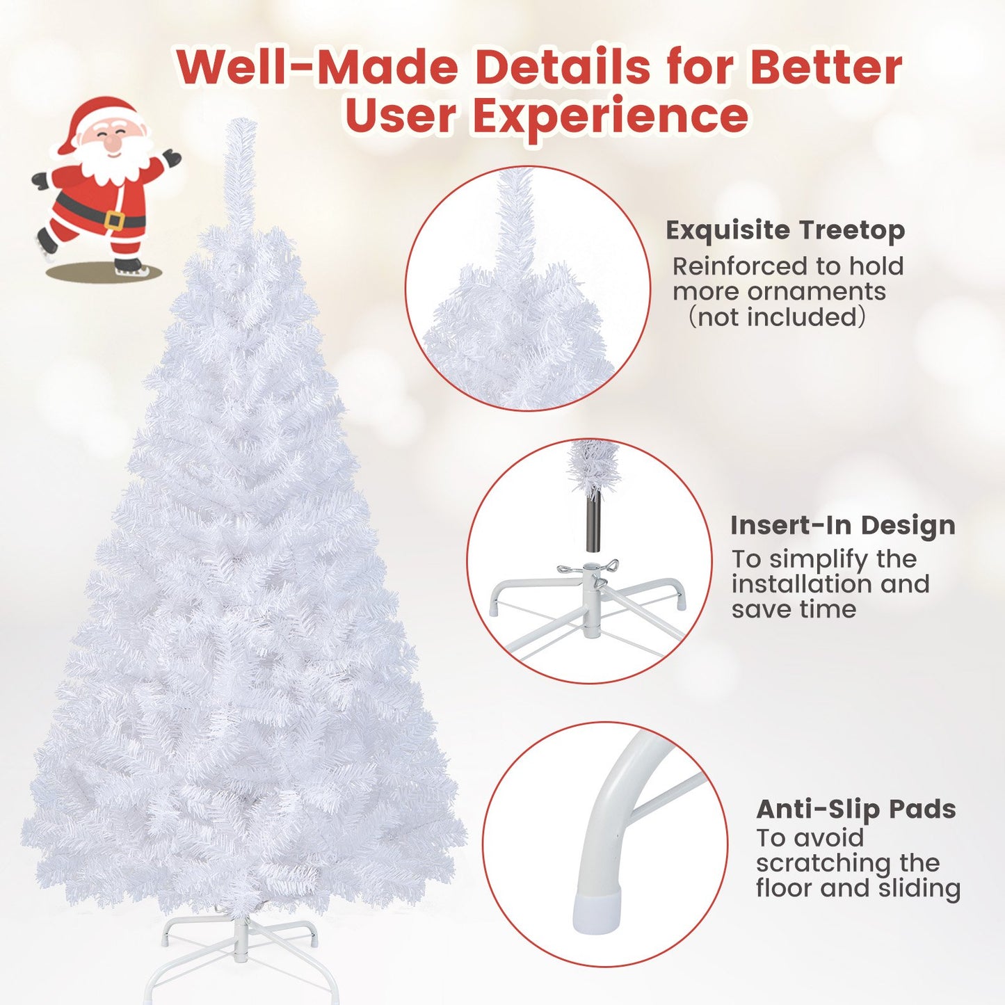 6Ft Artificial PVC Christmas Tree Stand Indoor Outdoor White