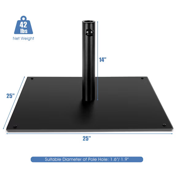 25'' Square Patio Umbrella Base Weighted 42 LBS Outdoor Market Stand Footpads