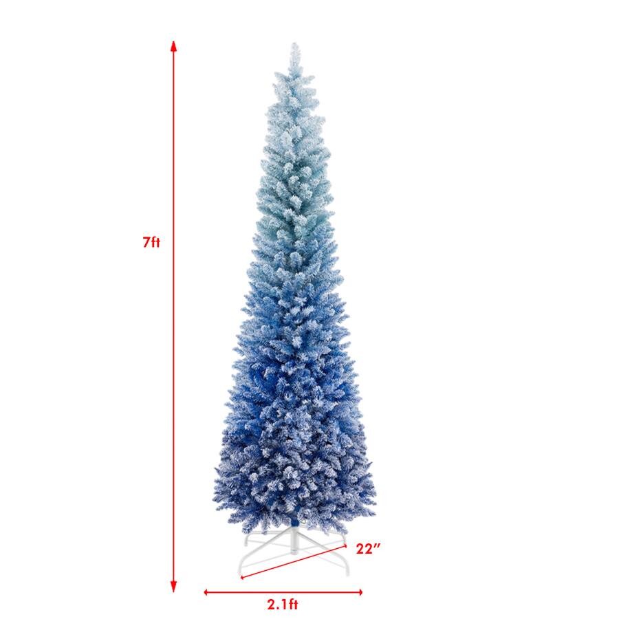 BreeBe - Snowy Gradient 7FT Xmas Tree – Full Artificial Flocked Christmas Tree - Blue BreeBe