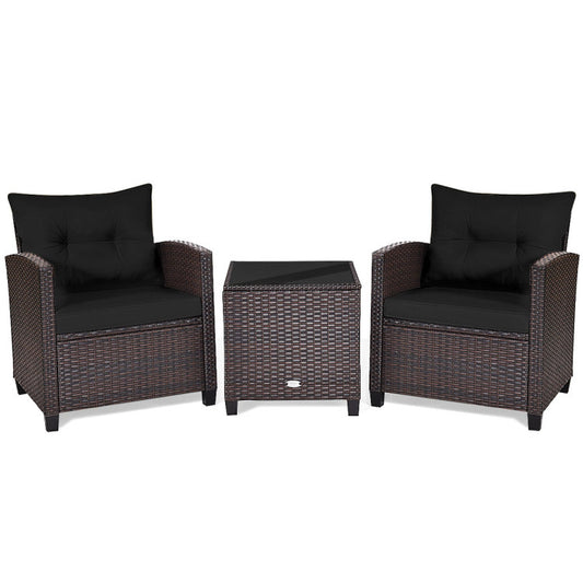 3 Pieces Rattan Patio Furniture Set with Washable Cushion