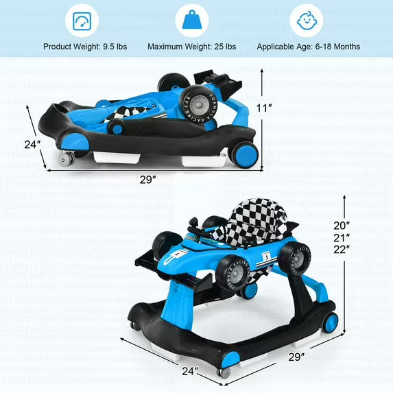 4-in-1 Baby Activity Pusher Adjustable Height Blue