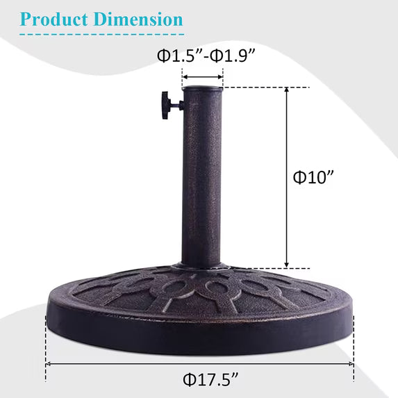 17.5'' Umbrella Base Stand Market Patio Standing Outdoor Living Heavy Duty (Round)