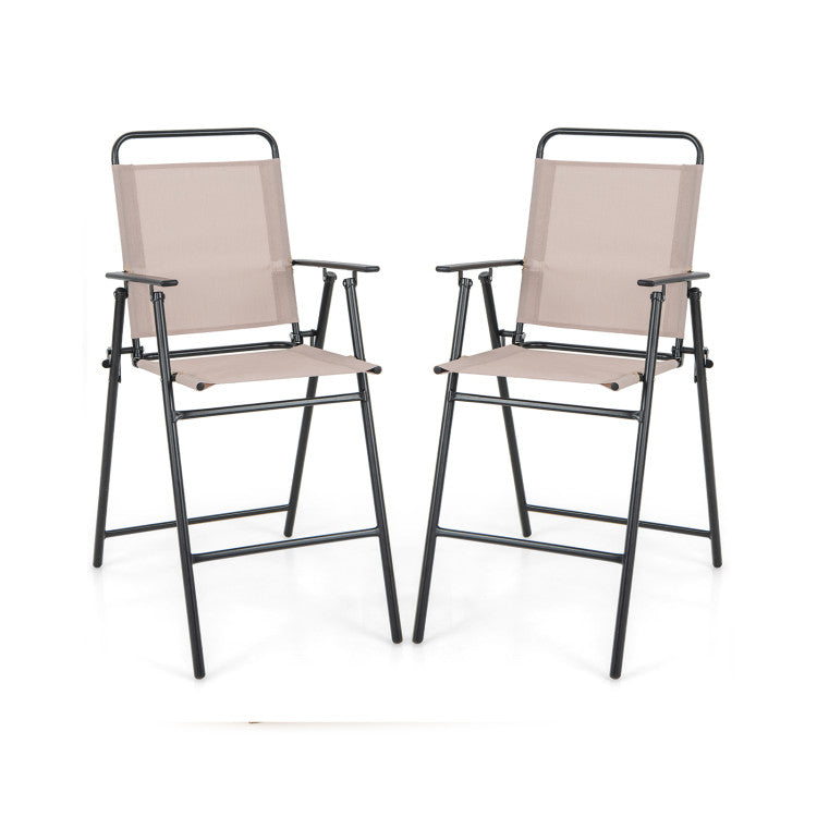 Set of 2 Patio Folding Bar-Height Chairs with Armrests and Quick-Drying Seat