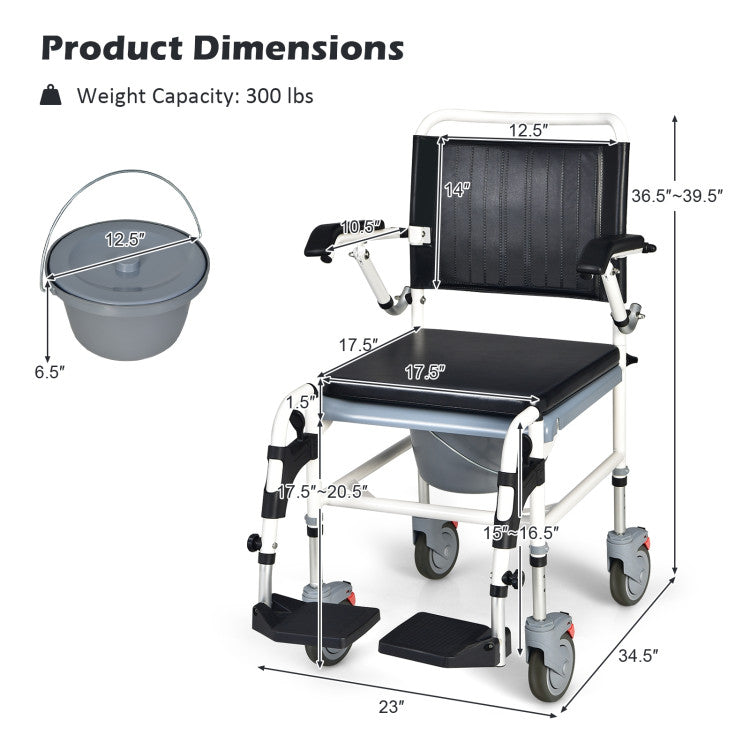 4-in-1 Bedside Commode Wheelchair with Detachable Bucket Costway