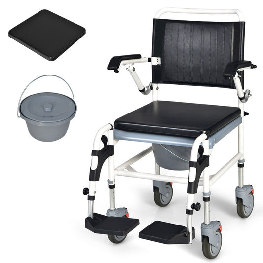 4-in-1 Bedside Commode Wheelchair with Detachable Bucket Costway
