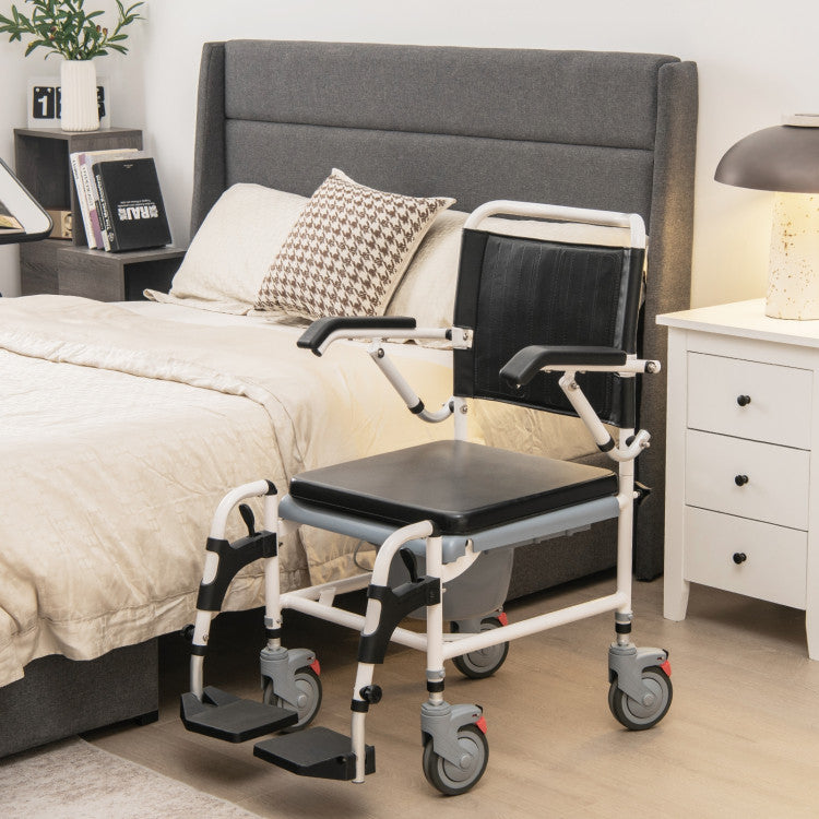 4-in-1 Bedside Commode Wheelchair with Detachable Bucket Costway
