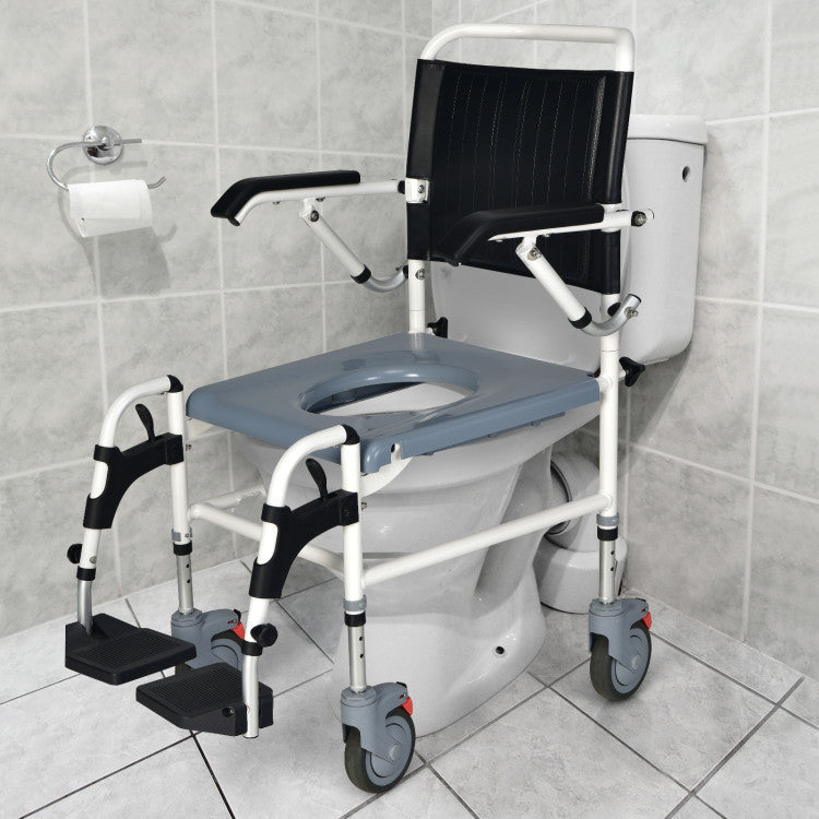 4-in-1 Bedside Commode Wheelchair with Detachable Bucket Costway
