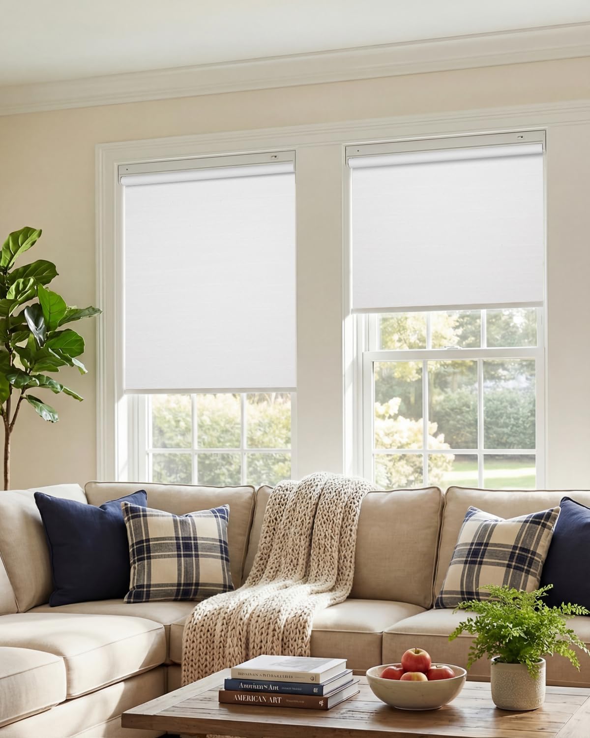No-Drill Motorized Blinds with Remote, Blackout Roller Shades - 44"W x 72" H