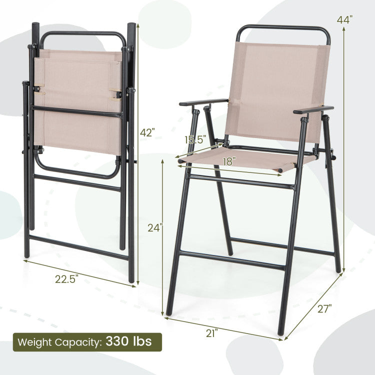 Set of 2 Patio Folding Bar-Height Chairs with Armrests and Quick-Drying Seat