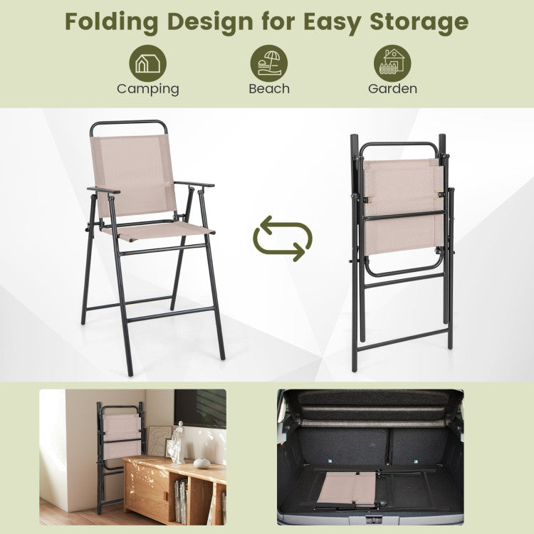 Set of 2 Patio Folding Bar-Height Chairs with Armrests and Quick-Drying Seat