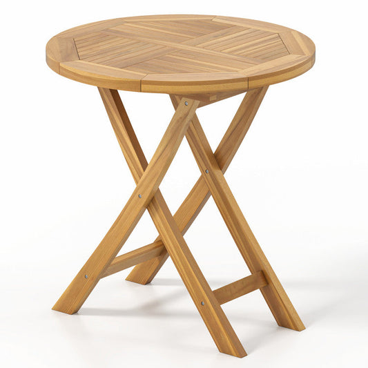 Patio Teak Wood Dining Table with Slatted Tabletop and Sturdy X-Shaped Frame Costway