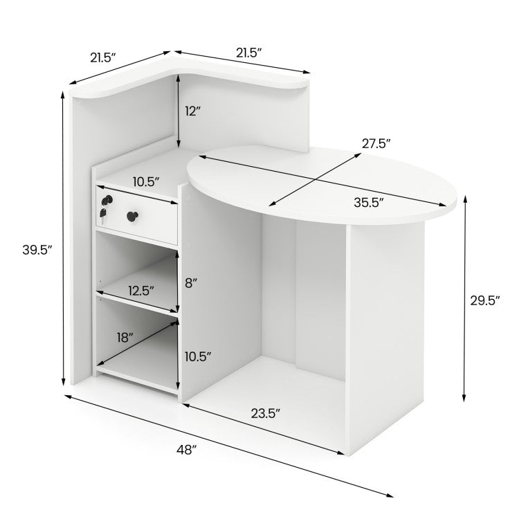 Reception Office Desk with Open Shelf and Lockable Drawer Costway