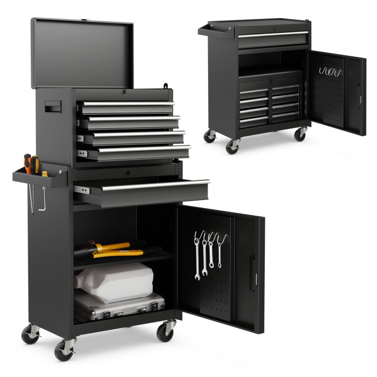 2-in-1 Rolling Tool Chest with 5 Sliding Lockable Drawers