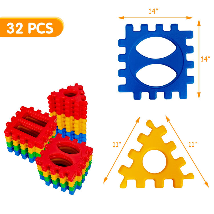 Costway Waffle Block Set - 32pc Premium Kids Building Toy