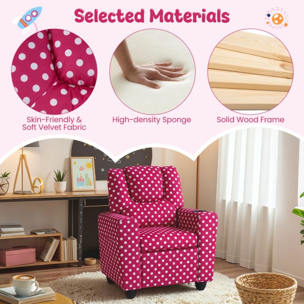 Velvet Fabric Push Back Toddler Sofa with Adjustable Backrest